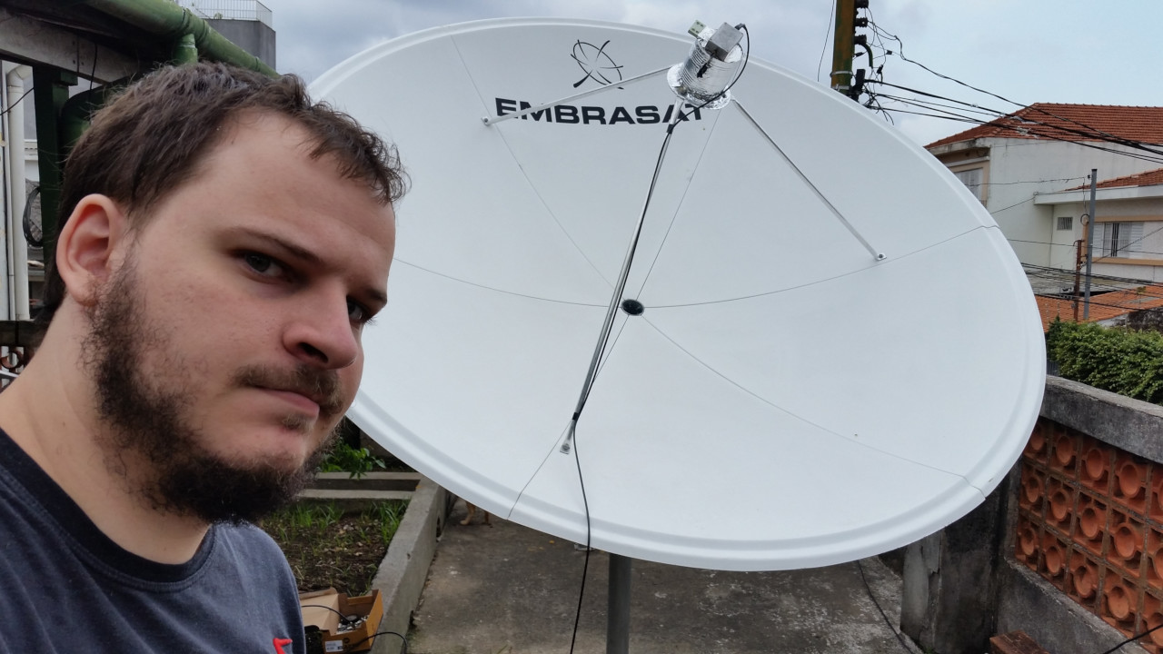 Open Satellite Project Founder Lucas Teske with Home-Made Antenna